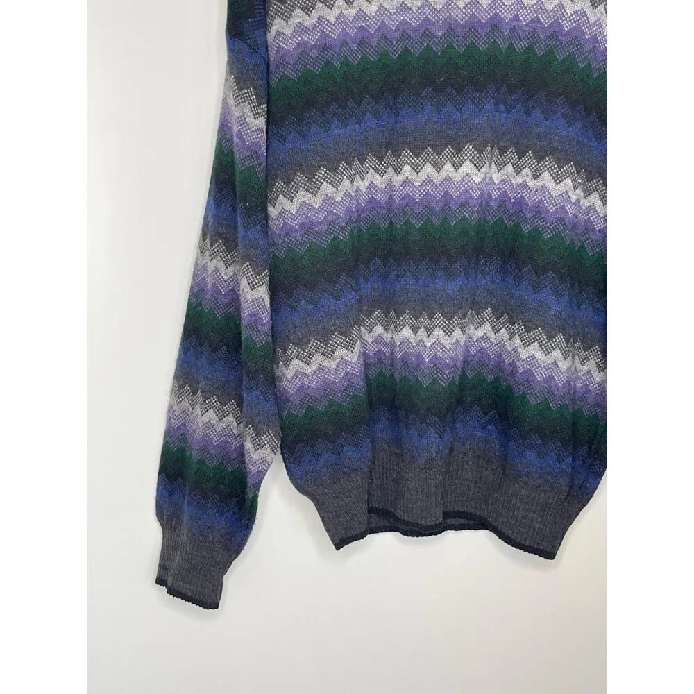Vintage Florence Tricot Made in Italy Purple Black Wool‎ Blend Chevron Sweater M